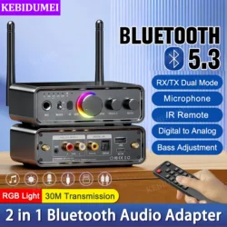 Wireless Audio Adapter Bluetooth 5.3 DAC 2 in 1 Receiver Transmitter Lossless Sound 3.5MM AUX/RCA/USB/6.5 MIC/Optical /Coaxial