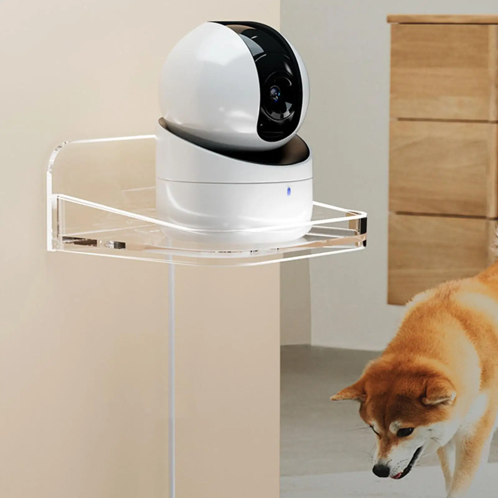 No-Drill Acrylic Monitor Shelf, Floating Camera Bracket Holder, Small Security Camera Stand for Window Apartment Dorm Bedroom