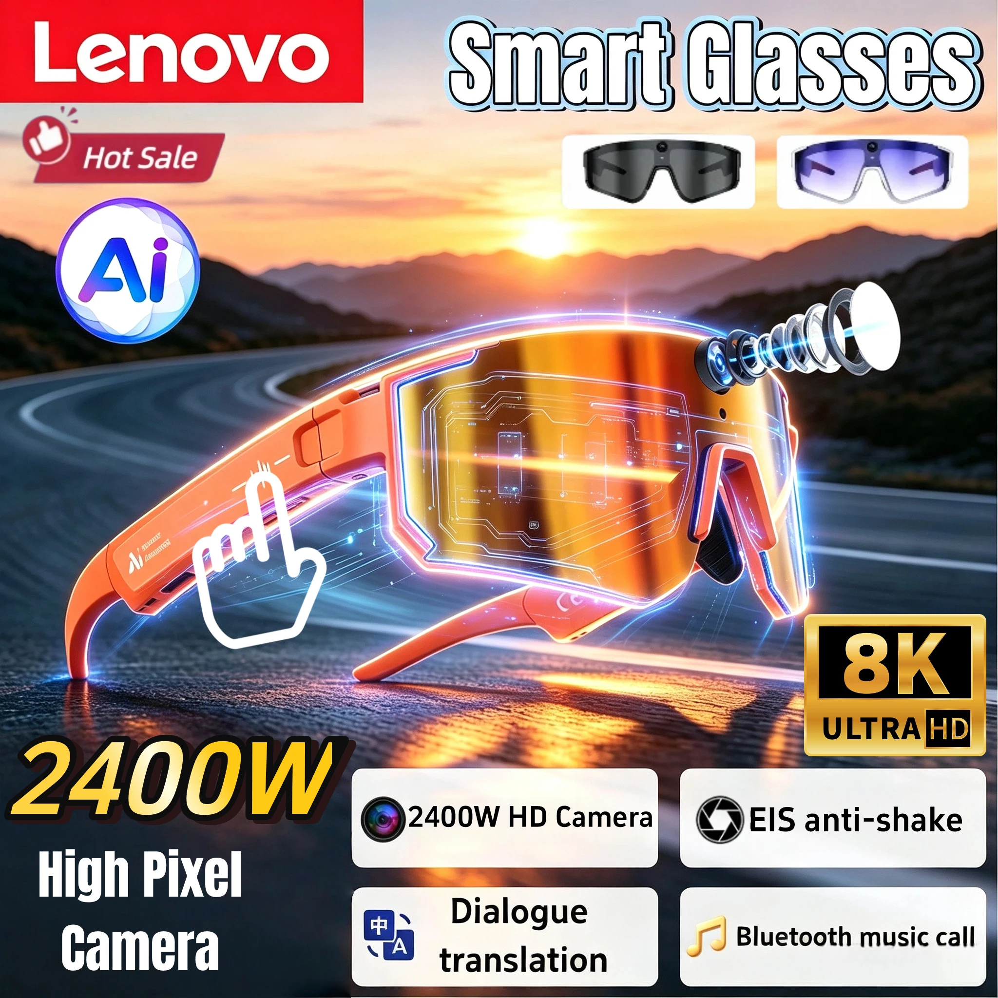 Lenovo New AI Smart Shooting&Recording Glasses 2400W Camera HD Anti-shake Bicycle Riding Shooting Artifact Windproof Goggles
