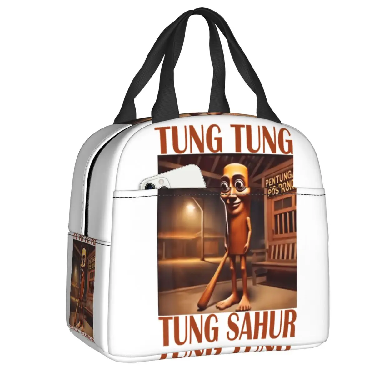

Custom Tung Tung Tung Sahur Funny Meme Italian Brainrot Insulated Lunch Bag for Women Leakproof Cooler Thermal Lunch Box School