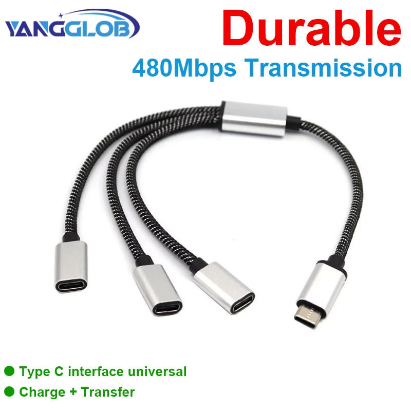 Portable USB C Male To Double USB C Female Splitter USB Y Splitter Cable Type C Hub For Type C Devices Gaming Handle