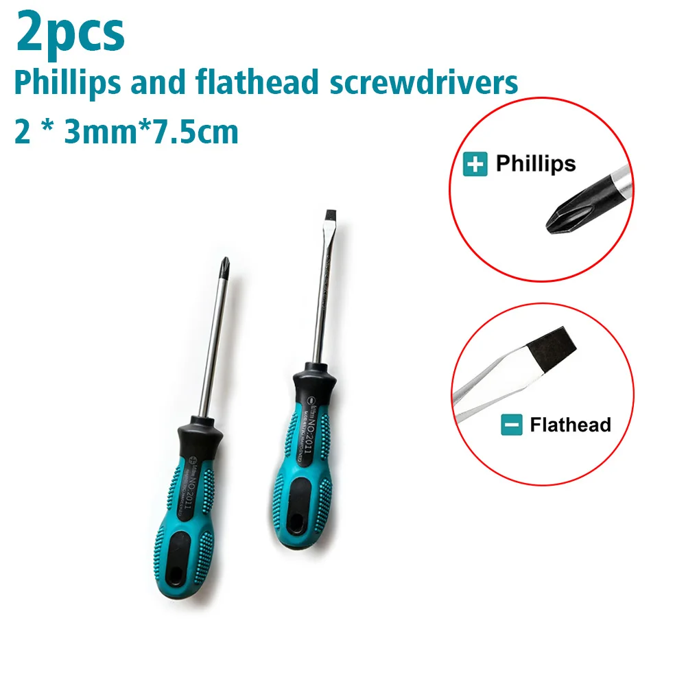 Juego de dos piezas: destornilladores magnéticos Phillips y de cabeza plana de 3 mm, 7,5 cm de longitud, herramientas manuales para montaje y desmontaje.
