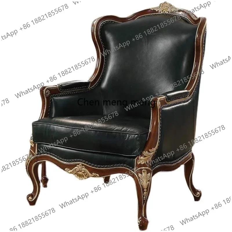 M183 American country solid wood luxury simple sofa chair retro carved living room European single
