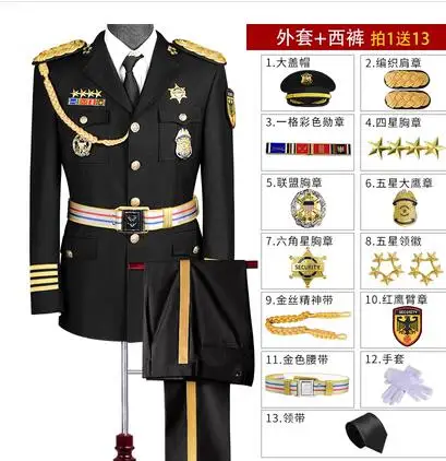 ชุดสูทสีดำสำหรับพิธีการฤดูใบไม้ผลิสำหรับผู้ชาย พร้อมตราสัญลักษณ์