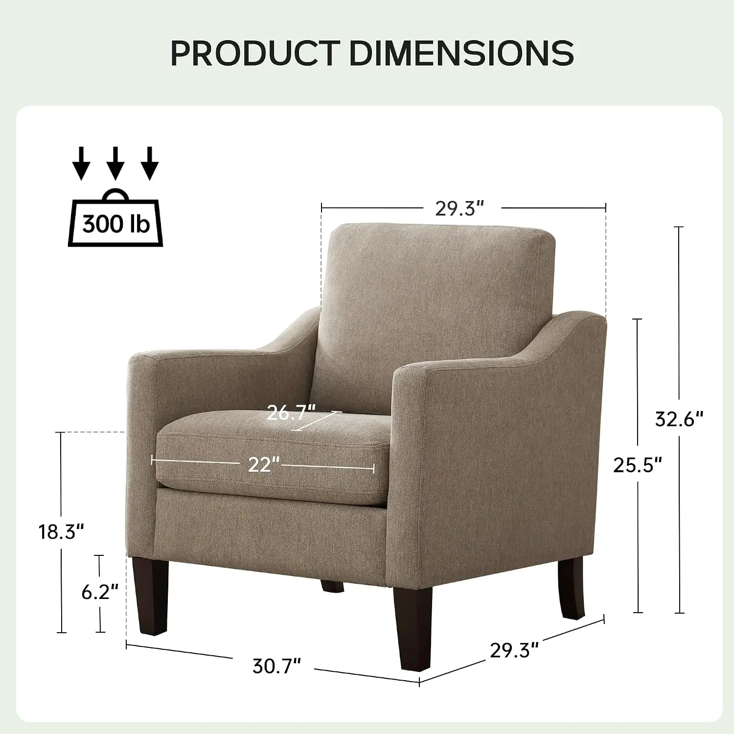 Accent Chairs Set of 2, Modern Upholstered Armchairs, Brown | Reading Chairs with Wood Legs, Single Sofa Reading Seat