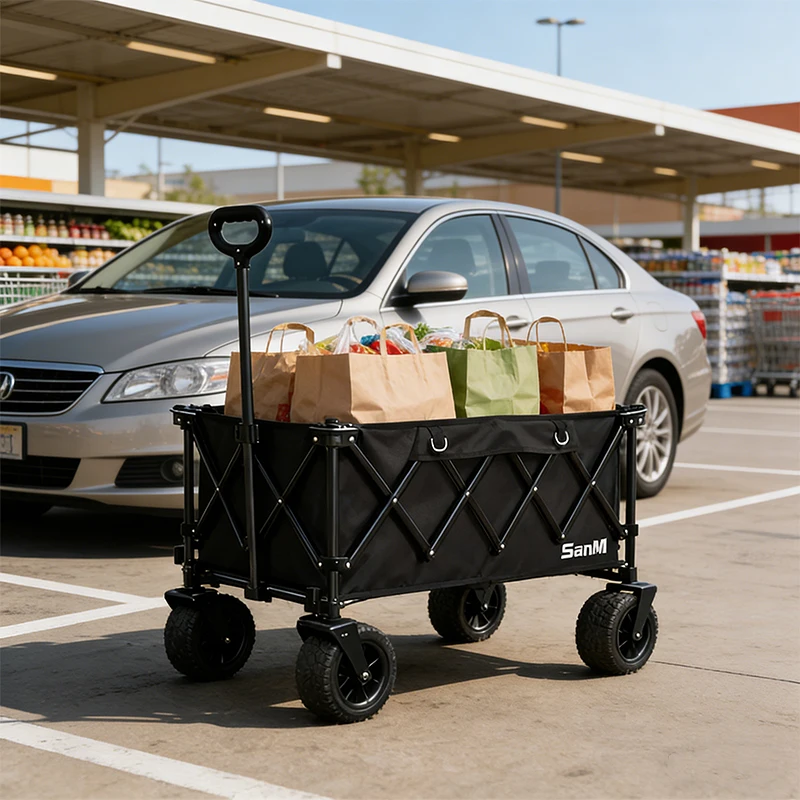 Outdoor Garden Park Utility Wagon - Portable Beach Trolley Cart Foldable Camping Stroller Folding Wagon