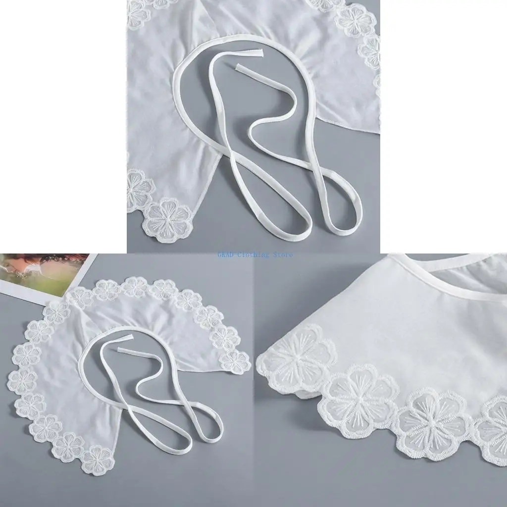 

N0PE Decorative Embroidered Floral False Collar Preppy Women White Shawl Scarf Flower Mini Cape Petals Shaped for Girls