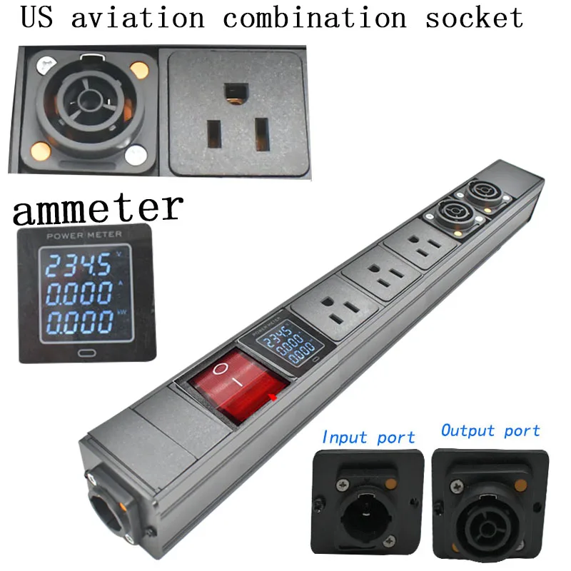 

PDU power strip network cabinet rack 1-11AC US aviation combination socket aviation plug with ammeter wireless socket