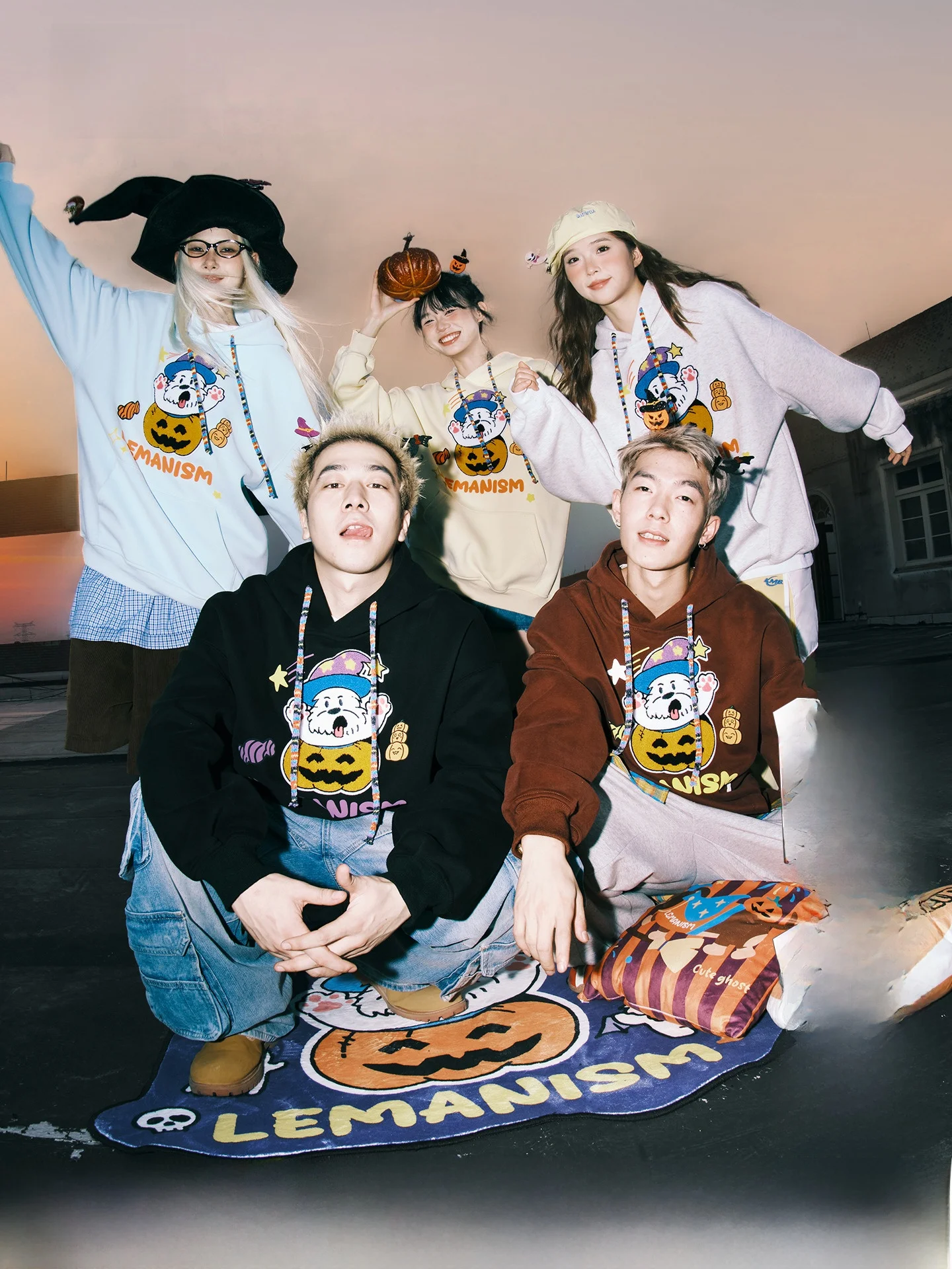 Lemanism loween طبعة محدودة الاتجاه الأمريكي البلوز الرجال زوجين ملابس خارجية فضفاضة تناسب طويلة Sve هوديي الشباب Ca... #1