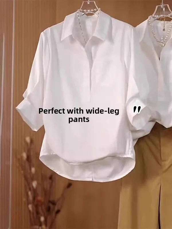 

Elegant Women's Shirt Commute Professional Seven Sleeve Summer Fashion High-End Feeling Korean Style Loose Fit Shirt