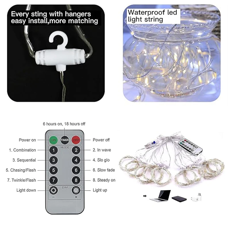 침실 반짝임 무지개 7 색 LED 조명 파티 결혼식을위한 원격 제어 벽 장식과 LED 요정 커튼 라이트