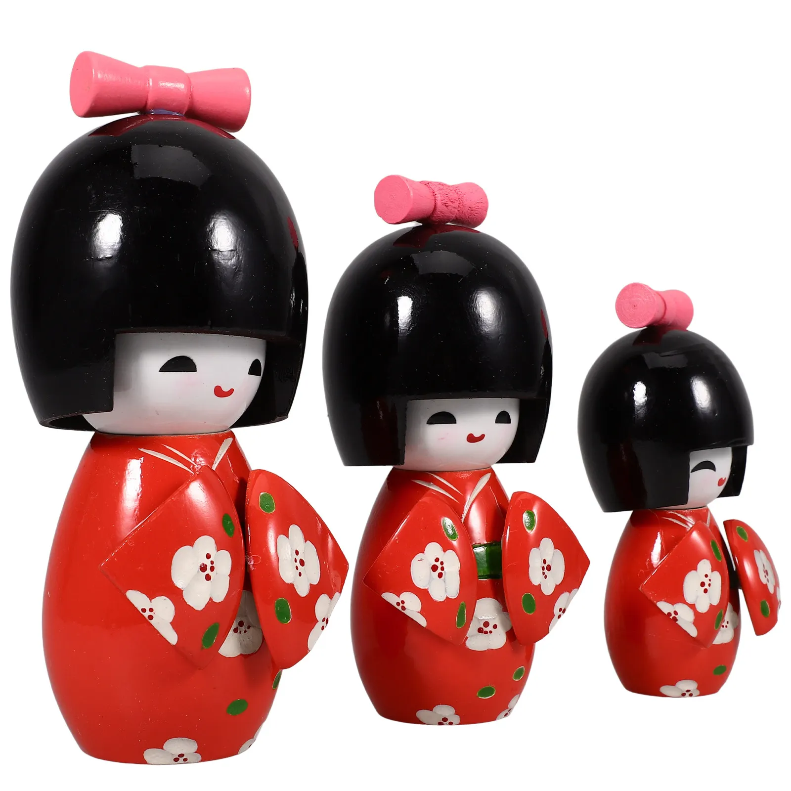 3Pcs Japanese Wooden Decor Traditional Kimono Statue Artistic Breath Delicate Appearance Design Indoor Adornment