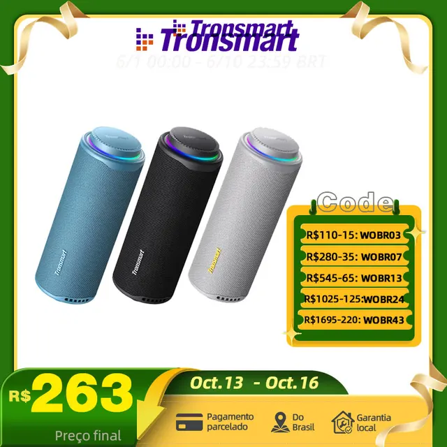 Tronsmart T8 caixa som bluetooth, caixa de som, Alto-falante portátil Bluetooth com graves profundos, 40W, som de 360 graus, IPX7 à prova d'água