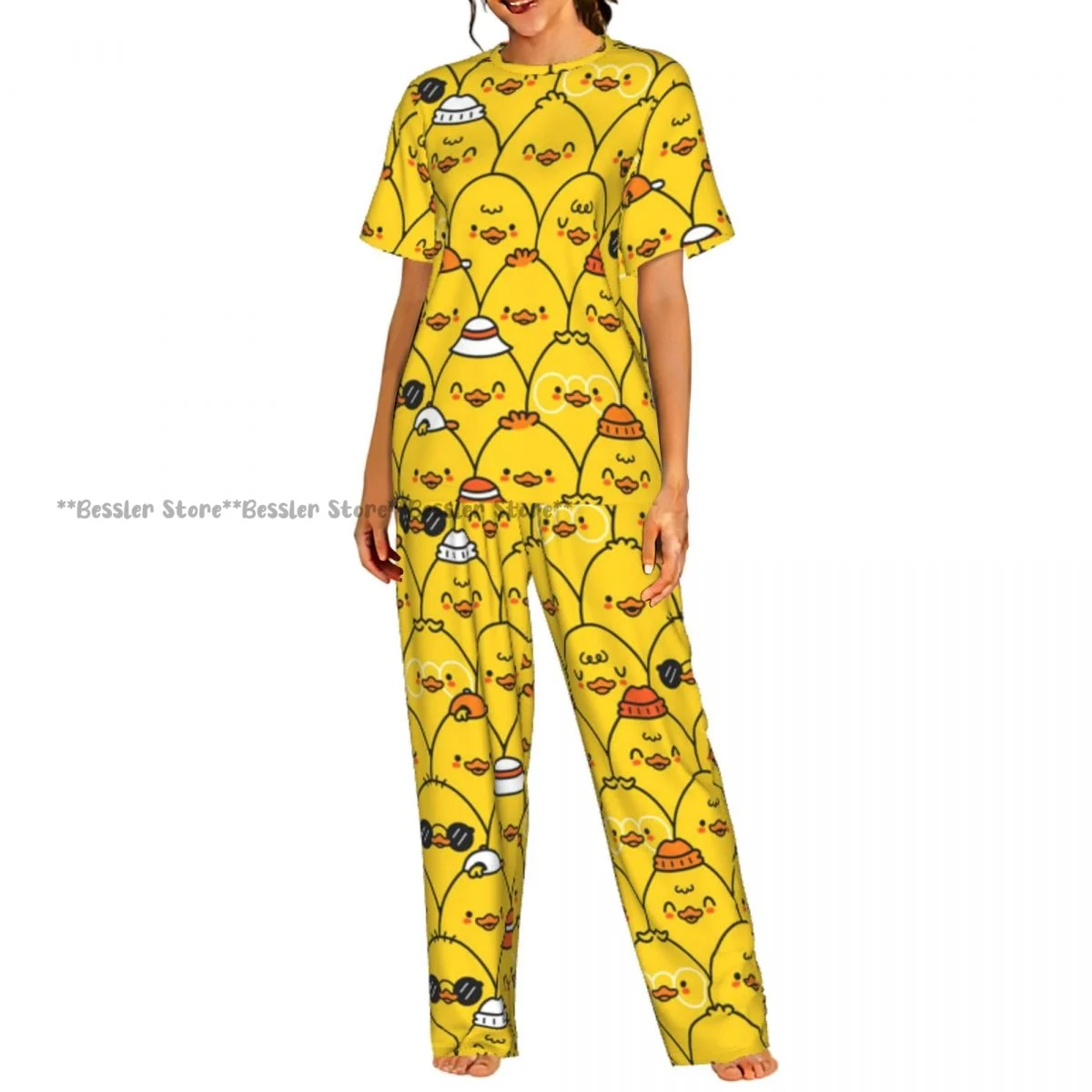 

Women's Comfort Pajamas Women's Cute Ducks Lovely Yellow Chicken Short Sleeve Set Sleepwear
