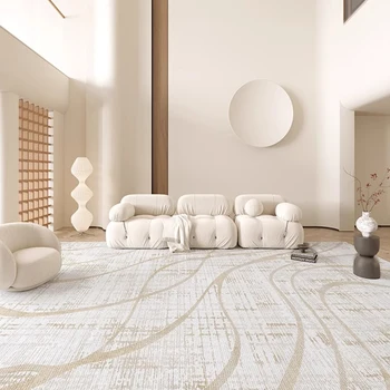 베이지 스트라이프 카펫, 창의적인 예술적 라인 러그, 크림 장식, 초대형 거실 카펫, 편안한 침실 러그