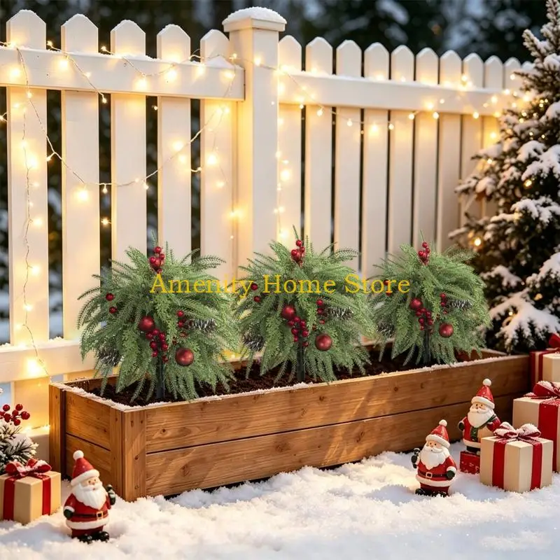 F26C Artificial Christmas Foliage Yard Pick, Plastic Holiday Piece with Pointed Base, 56cm/22inch Tall for Lawn and Porch Side