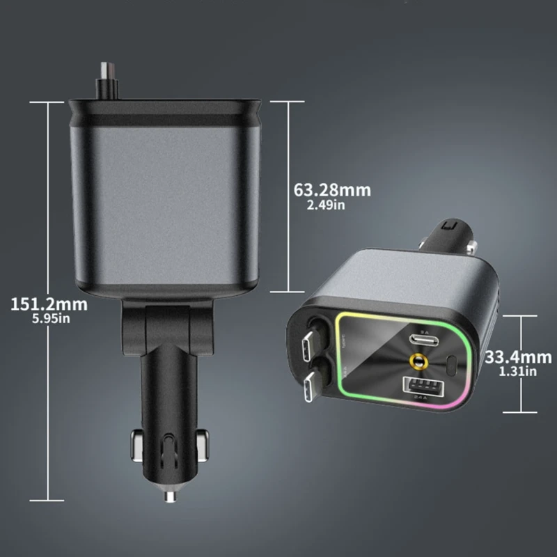 4 1 USB C USB A carregador carro adaptador carregamento ajustável 180 graus