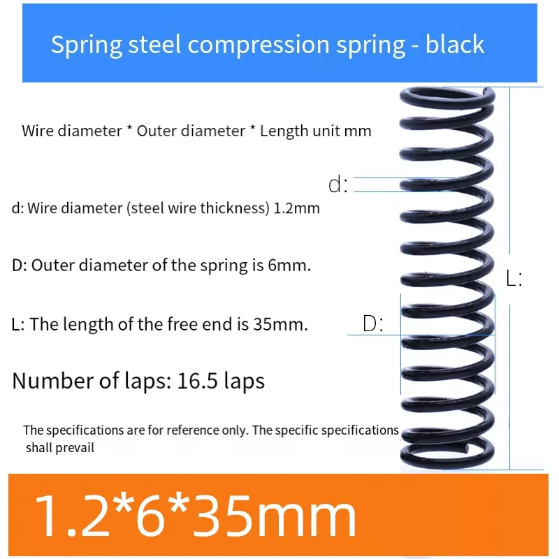 

10PCS BIack Wire Diameter 1.2mm Spring Steel Compression Pressure Springs Small Springs Length 10mm-50mm OD 6mm-20mm