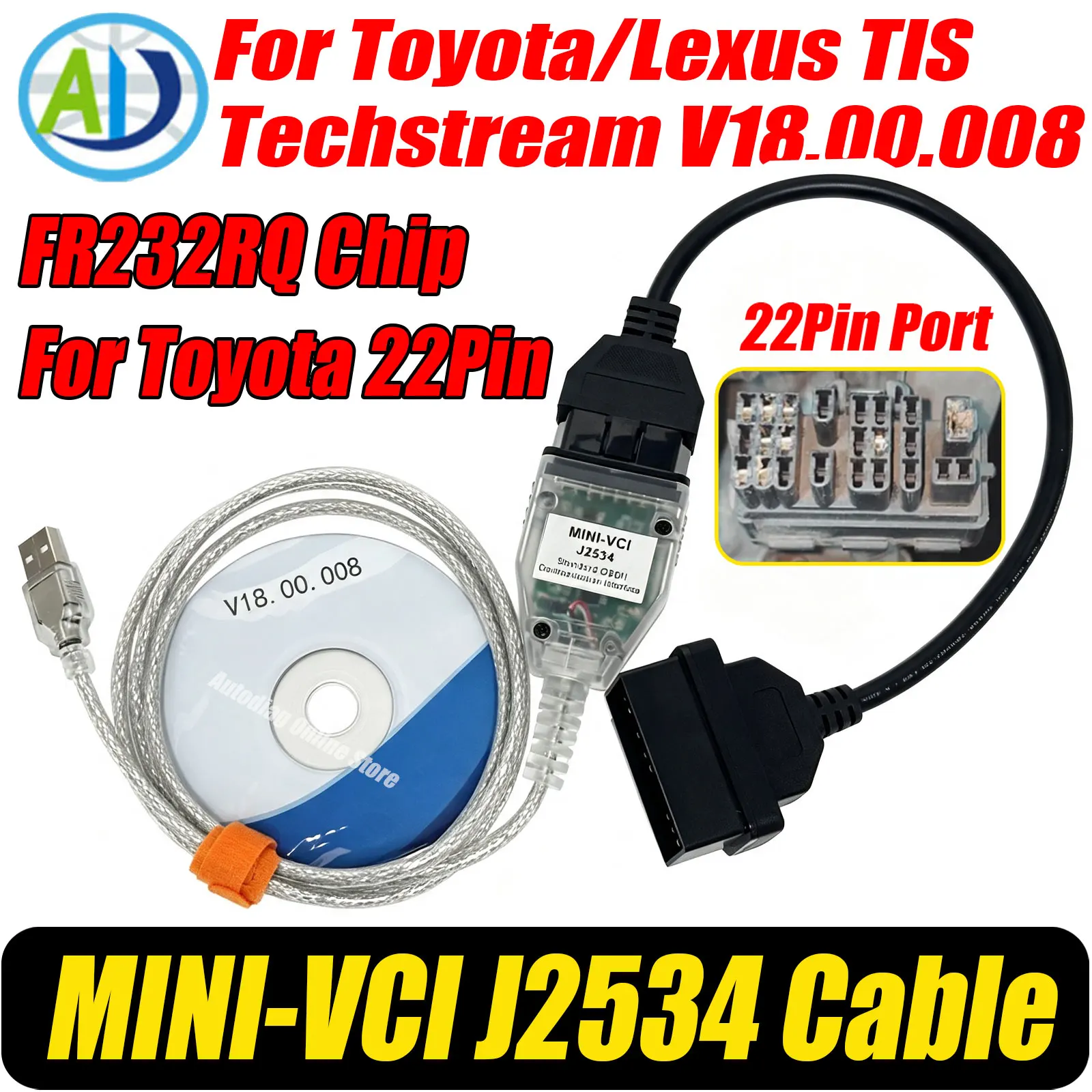 Für Toyota/Lexus MINI VCI J2534 Kabel TIS Techstream Original FTDI FT232RL OBD2-Interface-Scanner für Toyota 17-Pin/22-Pin Kabel – Detail 16