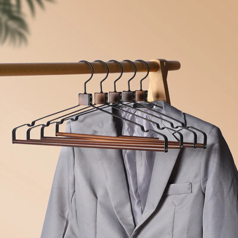 Beech Hanger Light Luxury Metal Solid Wood Clothes Hanger Log Nordic Style Trousers Hanger Wardrobe Hanger
