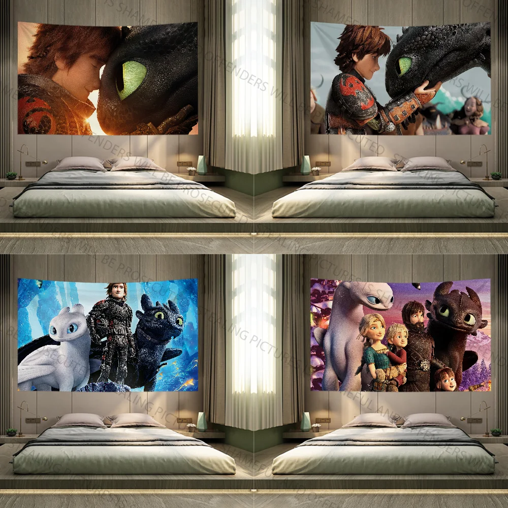 H-How To T-Train Yours D-Dragon Anime Tapestry Decoration Party Background Hanging Cloth Bedroom Tapestry Room Decor Aesthetic