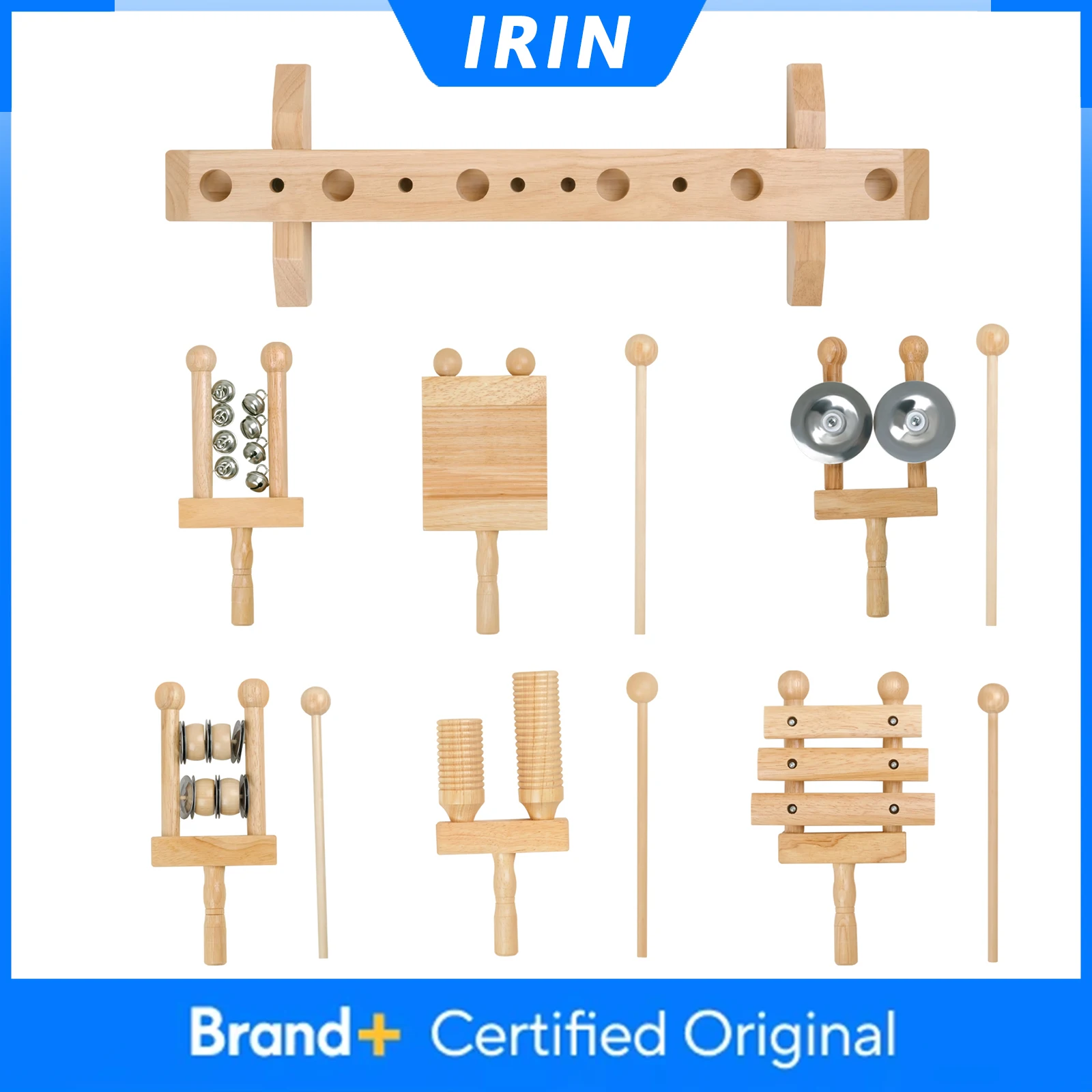 

IRIN 6Pcs/Set Orff Percussion Instruments Wooden Hand-cranked Bells Hand-struck Xylophones Musical Toys with Drumstick Stand