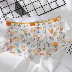 Gays Thin Ice Silk Convex Pouch Boxer Short Ultra Thin Mesh Underwear Elastic Men Breathable Fruit Print Trunk Student Underwear