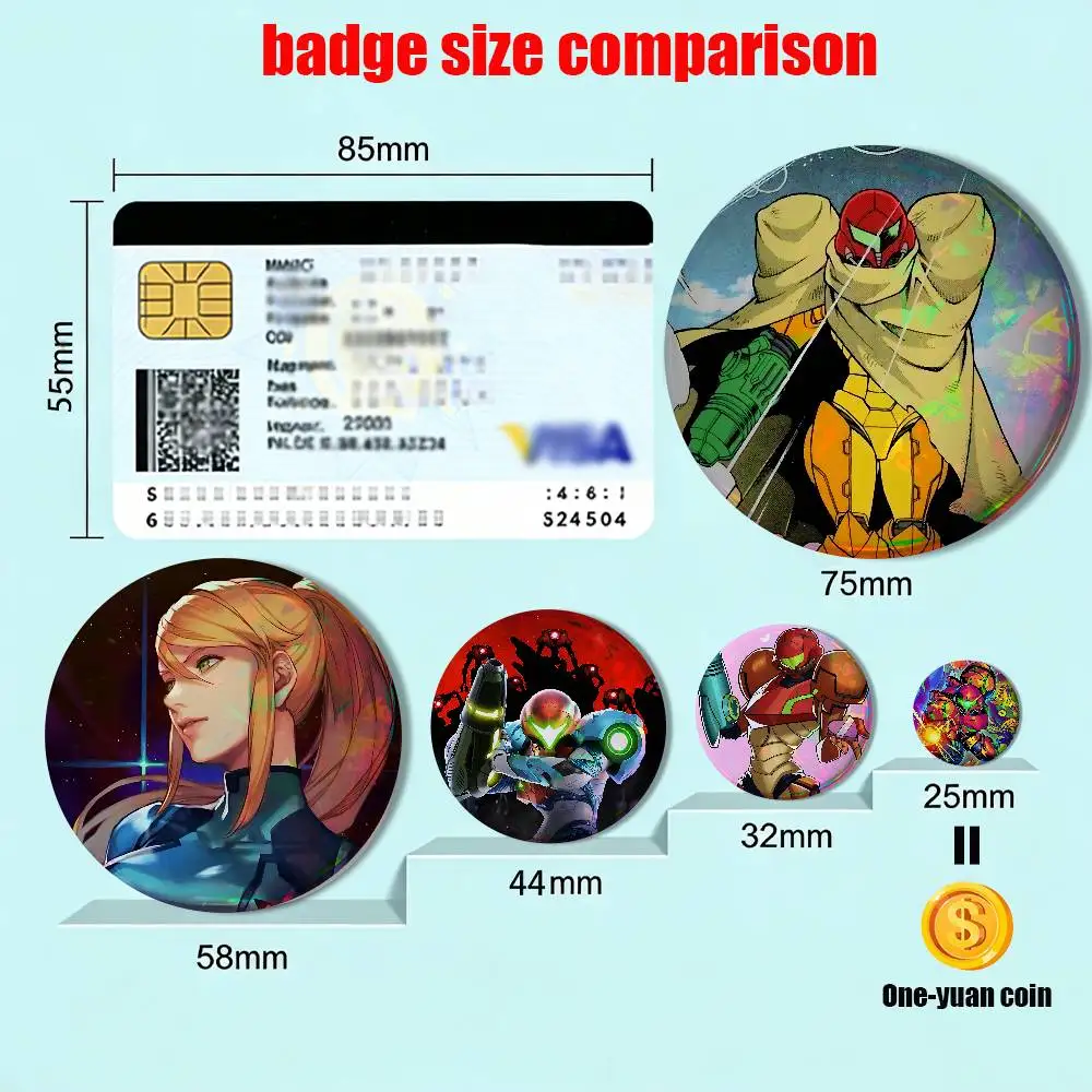Disclose intelligence Metroid Samus Aran Badges Badges On Backpack Jacket Cartoon Round Brooches  Acrylic Button Pins Collection