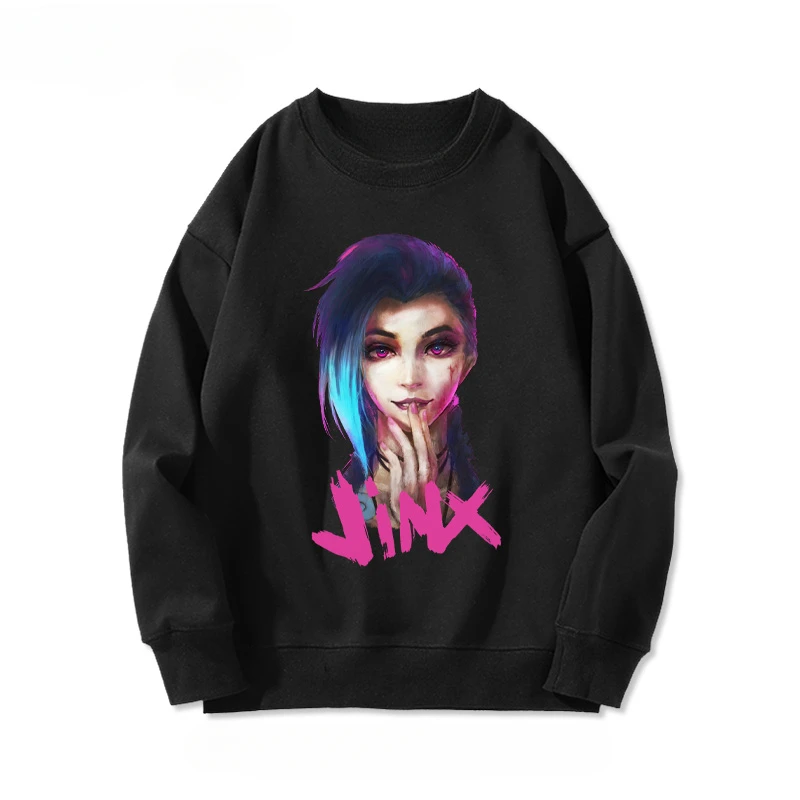 

Arcane LOL League of Legends Jinx Powder Game Around The Guard Clothing Autumn Winter Round Neck Men Wear Anime Hoodie Harajuku