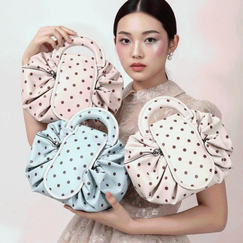 Waterproof Drawstring Makeup Pouch Portable Washable Polka Dot Cosmetic Bag Patterned Lightweight Large Capacity Toiletries Dorm