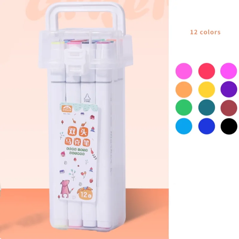 12/24/36/48 لون برأسين قلم تحديد صغير الفن القرطاسية رسم مجموعة أقلام ملونة أقلام ملونة مائية #5