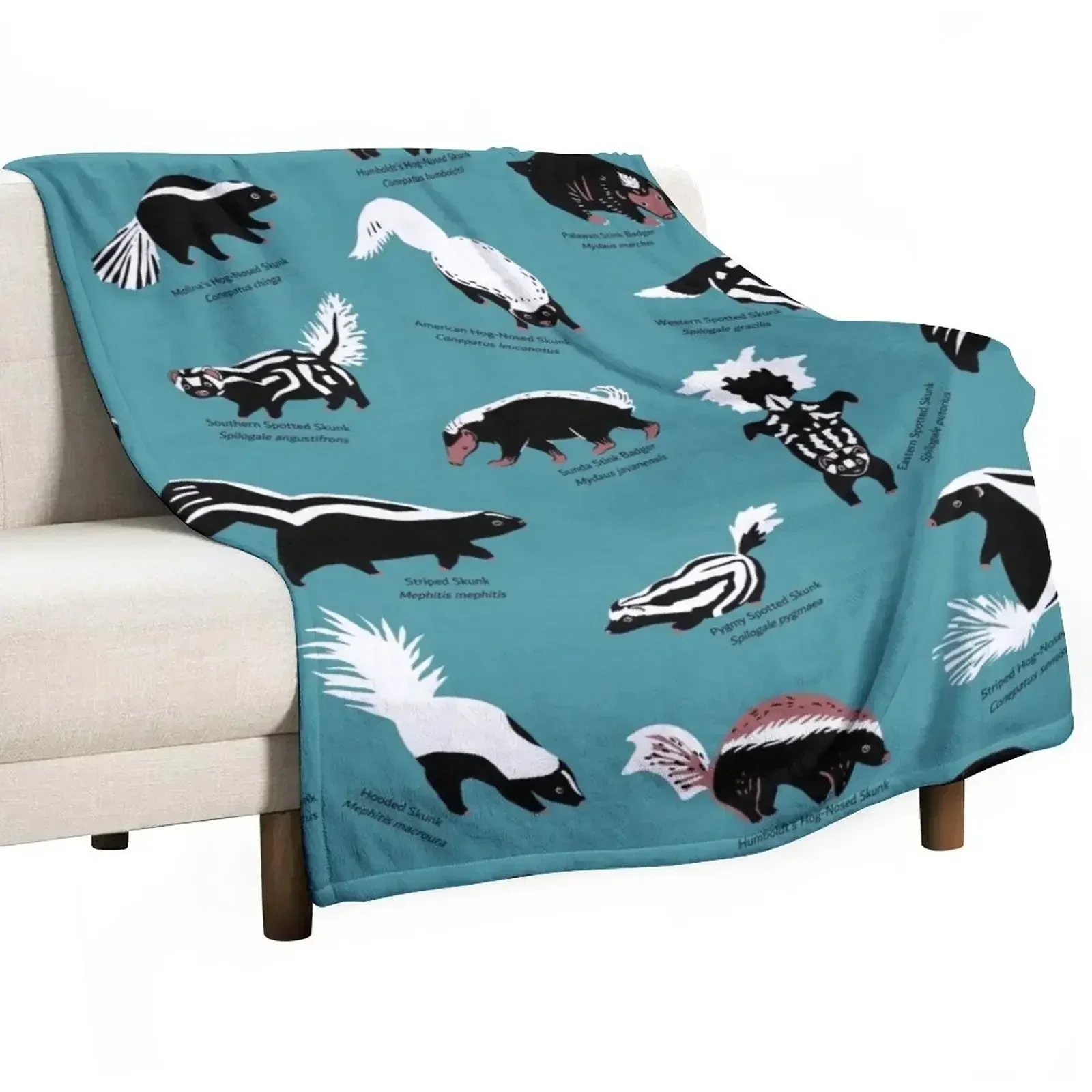 

Skunks of the World: Species of Family Mephitidae Throw Blanket Soft Plaid Decoratives Blankets
