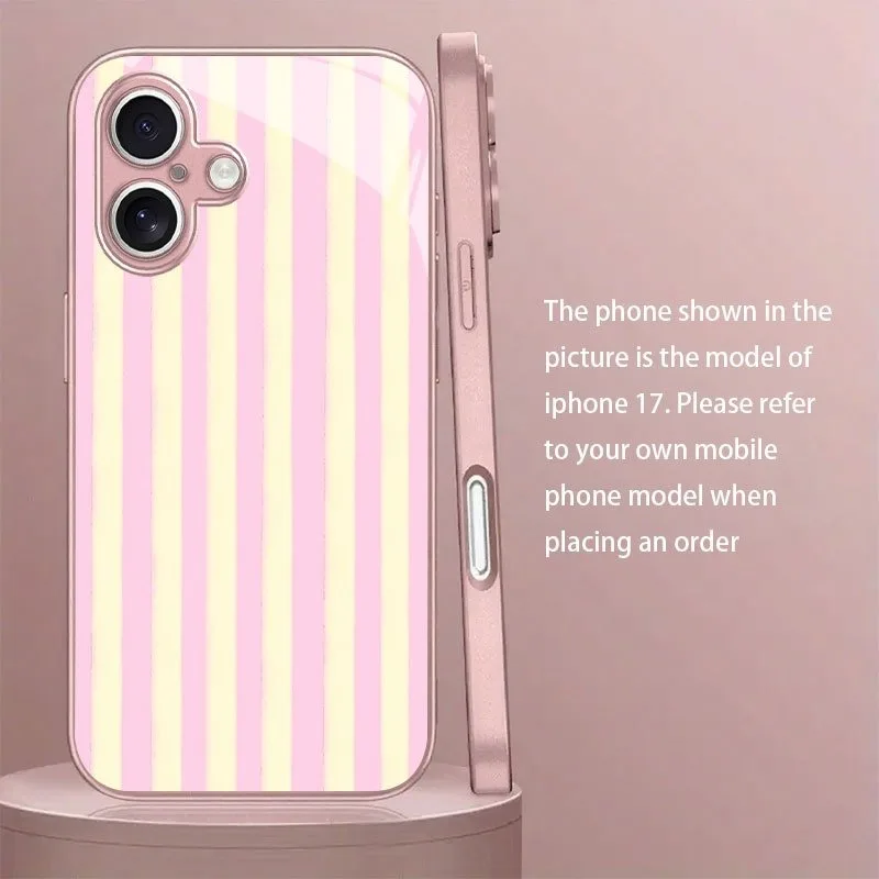 Minimalistisches Vertikalstreifenmuster Metallisches Glas-Handycase für iPhone 18 17 16 15 14 13 12 11 Pro Max 15 Plus 17Air 16E Hülle – Detail 5