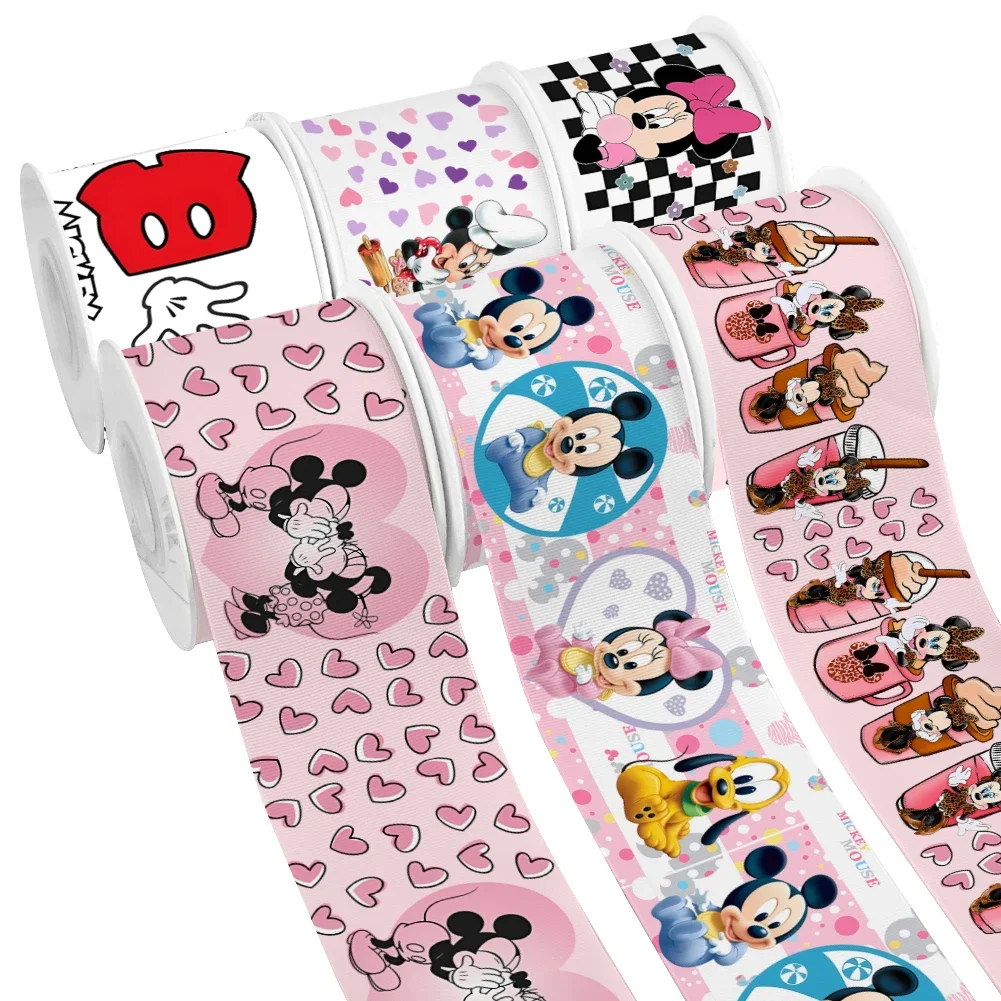 Disney Cartoon Mickey Minnie Mouse Pattern Design Printed Grosgrain Satin Ribbon for Gift Wrapping Hair Bow 50 Yards