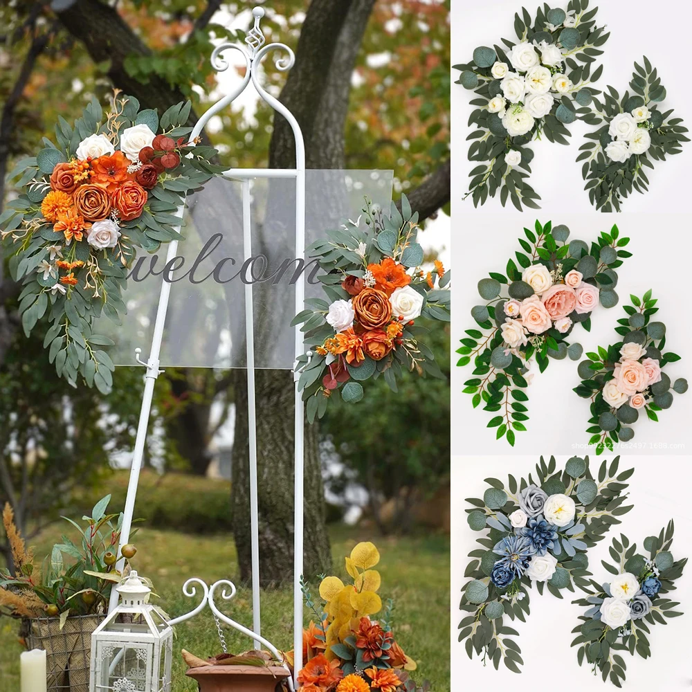 Yannew Spring Wedding Welcome Sign Flowers Artificial Floral Swags for Rustic Wedding Backdrop Reception Ceremony Decoration