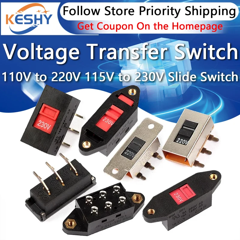 2PCS Voltage Transfer Switch 3 Pin 6 Pin 110V to 220V Power Transfer Switch Slide Switch 115V-230V Switch