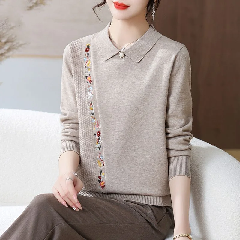 

Свитер вязаный осенне-зимний с лацканами, теплый новый стиль, свободный топ с длинными рукавами