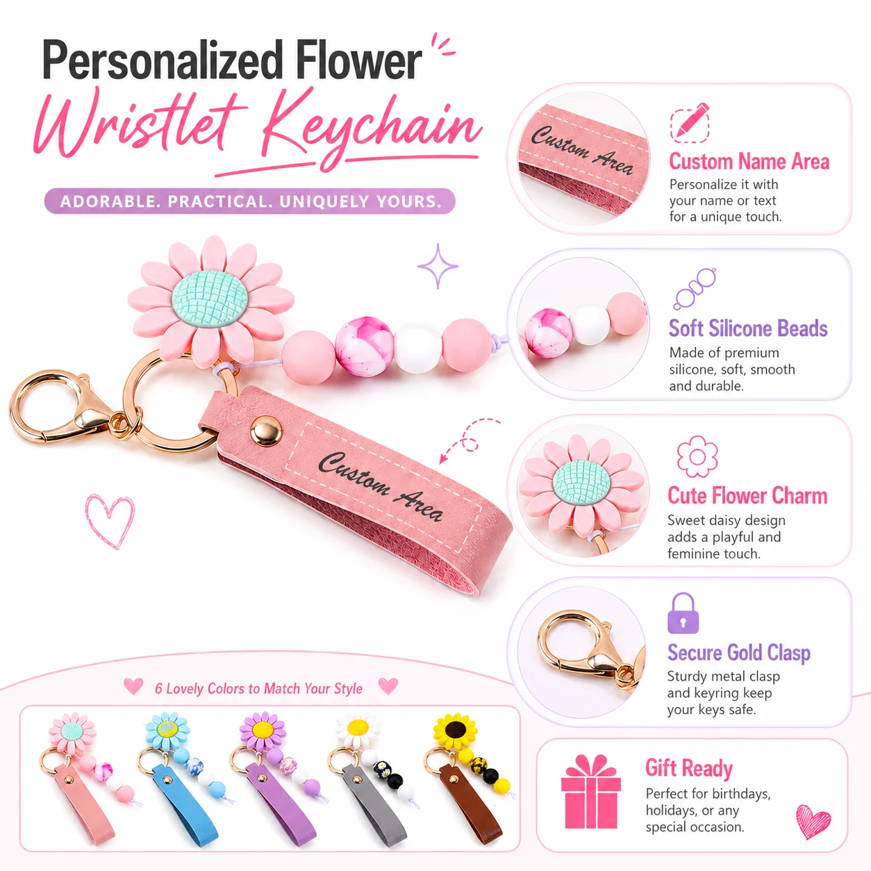 

PU Leather Custom Text Keychain Sunflower Pendant Customized Name Key Ring Laser Engraving Gift Personalized Text Key Chain