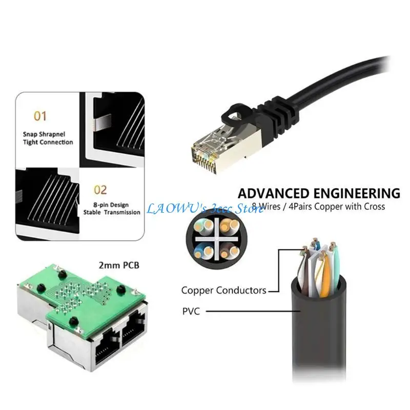 

Y8AD 1 to 2 Port Female RJ45 Connectors Adapter Networking Extender Cable Splitter
