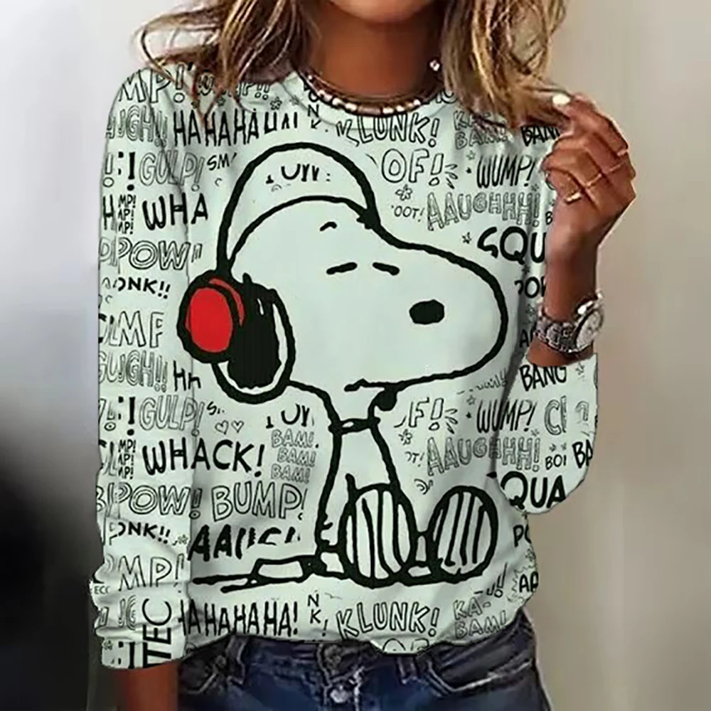 Snoopy Cartoon Pattern T-shirt Gothic Snoopy Fun Long Sleeve T-shirt Women\'s Snoopy Printed T-shirt Retro T-shirt Women\'s Clothi