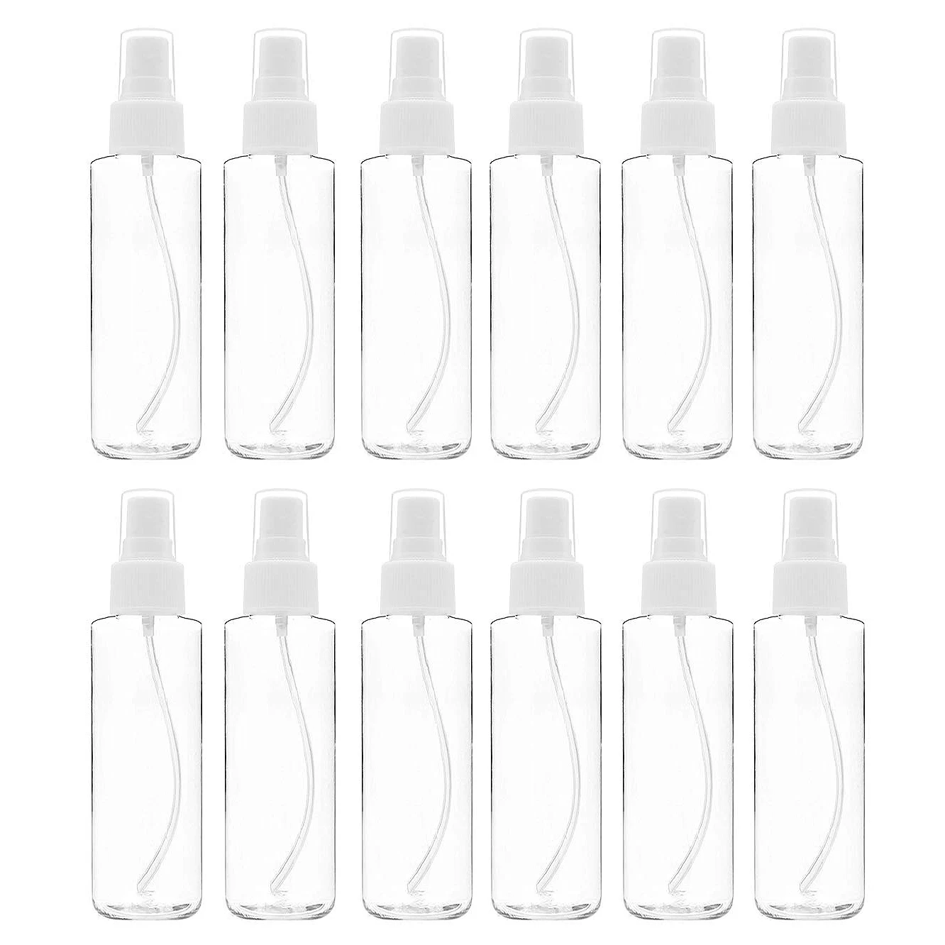 12 Pack Fine Mist Clear Spray Bottles 120 Ml (4 Oz) with Pump Spray Cap, Reusable and Refillable Small Empty Plastic Bottles