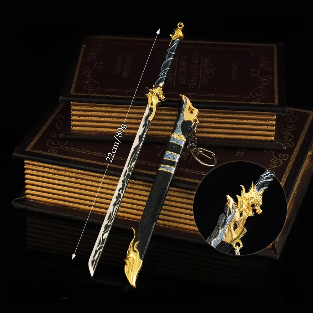 22cm Naraka：Bladepoint Game Peripherals Black Gold Ancient Knife Zhang Qiling Sword with Sheath Keychain Alloy Ornaments Model