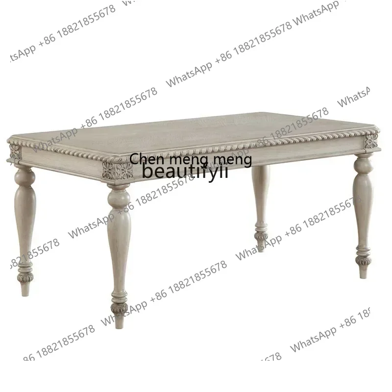ss 8617 American solid wood carving flower French style old dining table and chair combination modern restaurant dining table