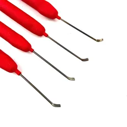 4pcs Flat Door Lock Tool, Stainless Steel Hand Tool Set with Red Handle,Portable and Utility Tools Locksmith Pick