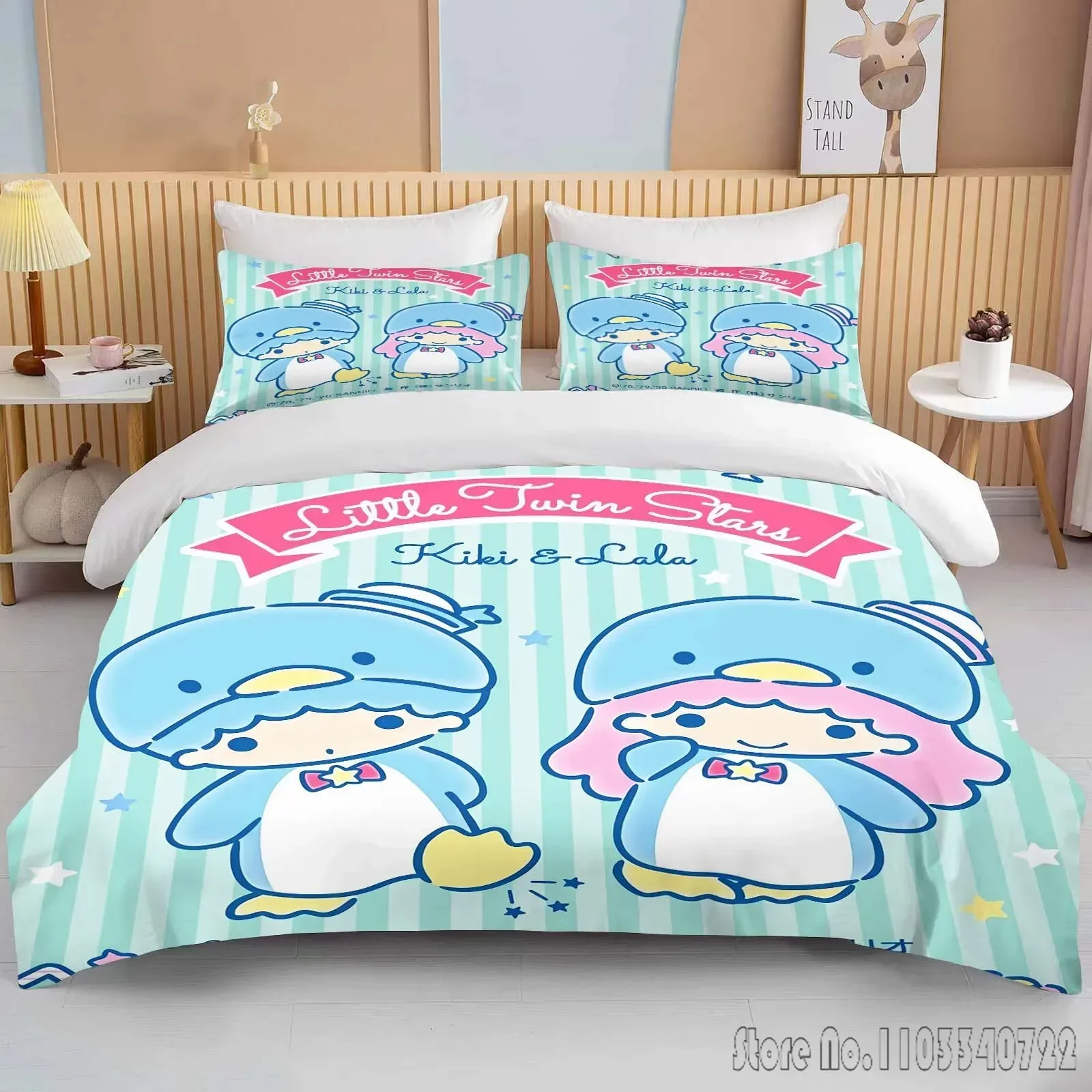 

Sanrio Little Twin Stars Printed Bedding Set Duvet Cover Anime Quilt Adult Kids Birthday Gift Full Size Comforter Bedding Sets