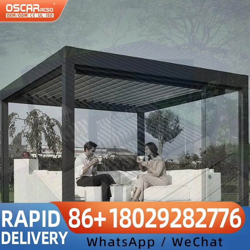 Modern Outdoor Anthracite Smart Shading Rainproof Retractable Canopy for Patio Garden Terrace with Aluminum Frame Awning pergola