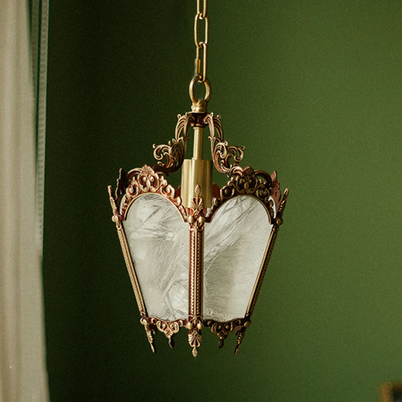 

Vintage American Glass Pendant Lights LED Brass Hanging Light for Bedroom Hallway Balcony Entryway Retro Decor Suspended Lamp