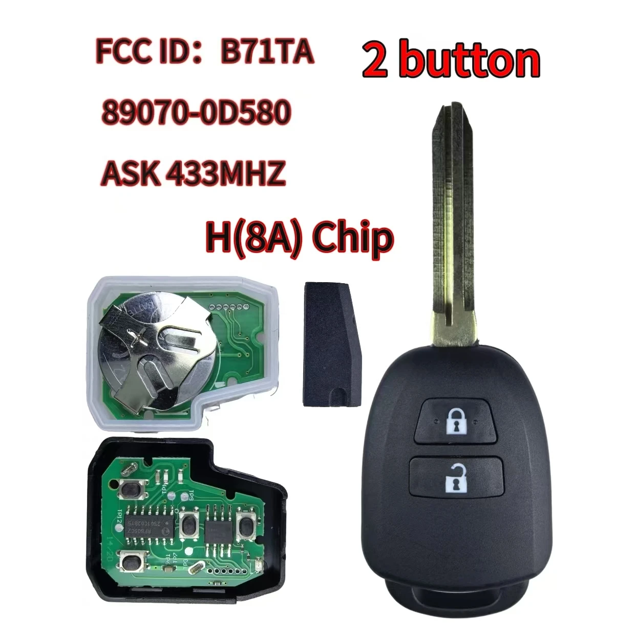Jingxin FCC ID: B71TA 89070-0D580 433 MHz mit optionalen G/H/No-Chip-Fernbedienungen für Toyota Yaris Verso RAV4 2008-2015 Schlüssel/Gehäuse – Detail 9