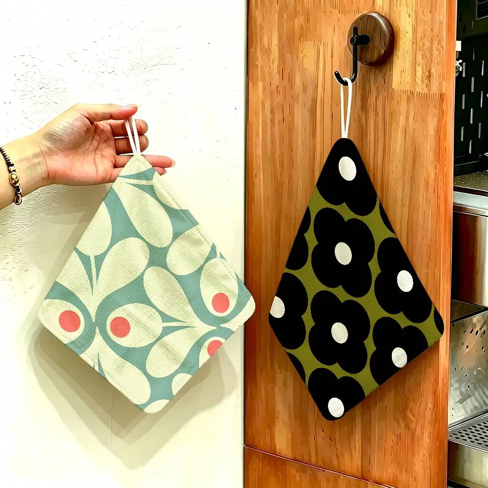 Beautiful flowers O-Orla Kiely Polyester Cotton Hanging Kitchen Towel, Soft Hand Wiping Towel, Reusable for Kitchen Bathroom