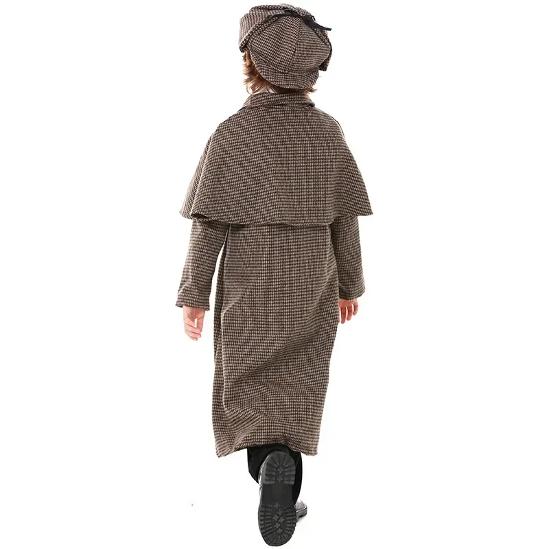 Movie Character British Plaid Turtleneck Coat Boy girl Cosplay Retro Detective Costume Halloween Child Game Uniform
